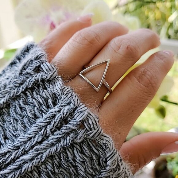 Slice of Life Triangle Ring, Sterling Silver Ring, high polished, Boho Chic - Picture 2 of 9